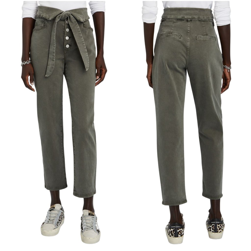 Le Jean Valentina Foldover Tie-Waist Straight Jeans Military Green 24 0 00 Ankle